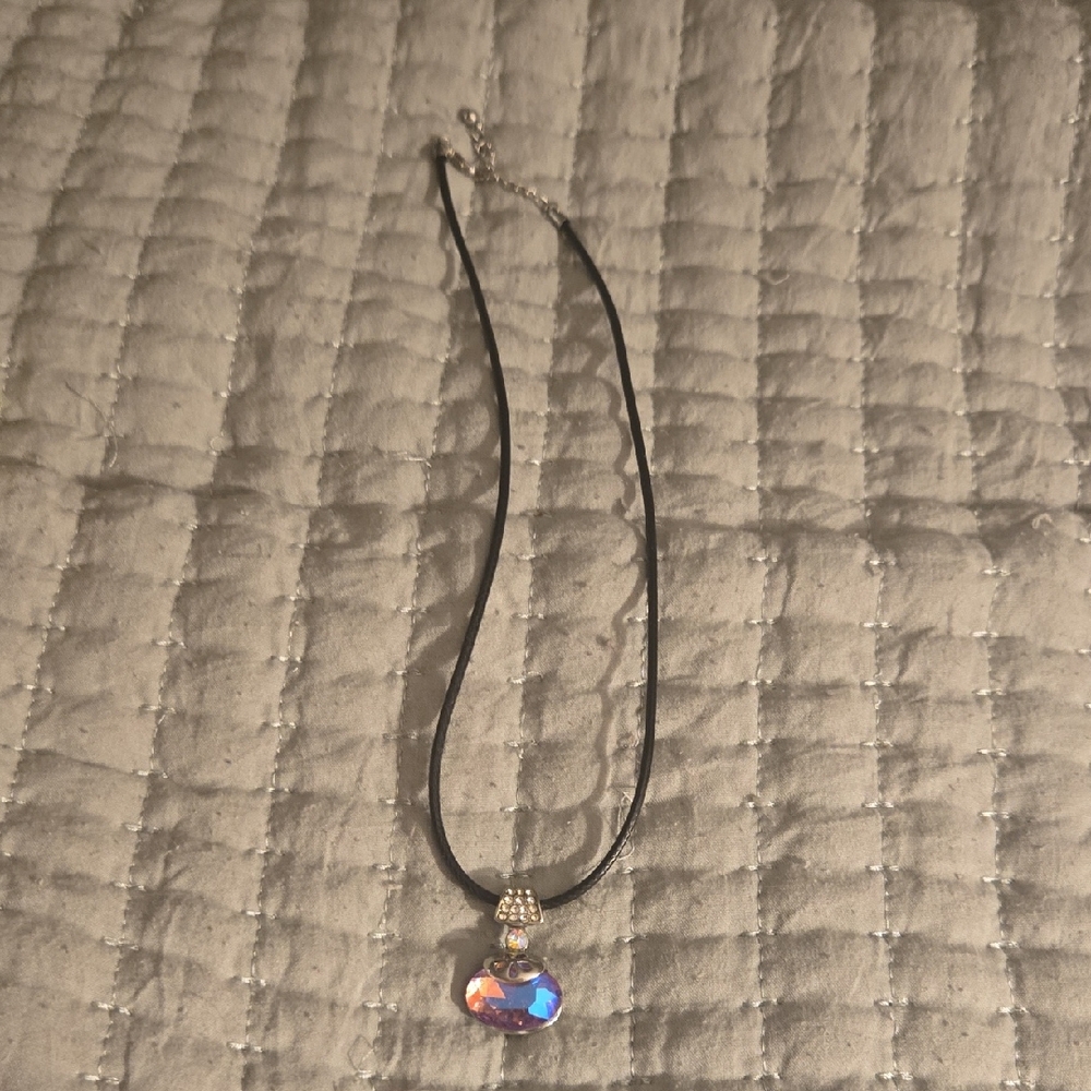 Black Cord Necklace with Iridescent Pendant